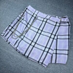 Cult Favorite Purple‎ Plaid Mini Skort Chain Accent Skirt Shorts Women's